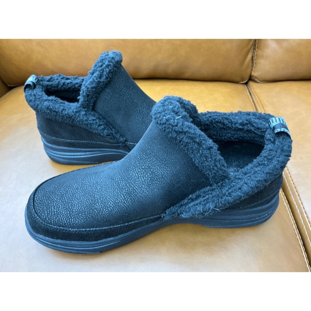Clarks Breeze Park Booties Womens 7.5 Wide Black‎ Faux Fur Slip On